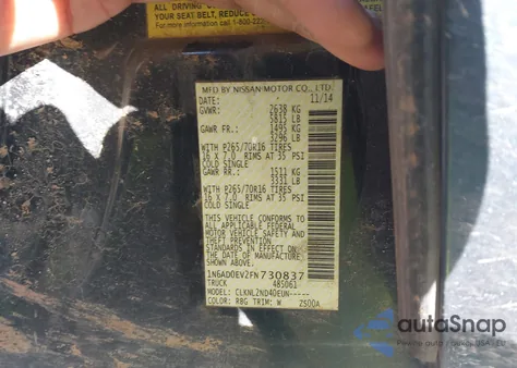 2015 Nissan Frontier Pro-4X/S/Sl/Sv z USA, uszkodzony, nr VIN 1N6AD0EV2FN730837